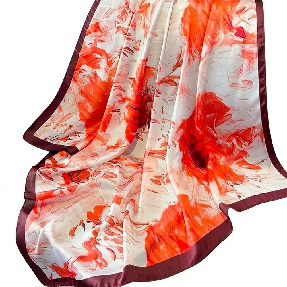NWT Oversized Floral Silky Satin Square Neck Scarf Head Wrap - 35